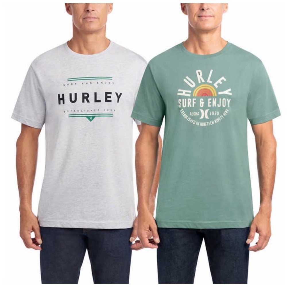 Hurley Men's Graphic Tee, 2-Pack GRAY/GREEN - size L casual cotton comfy summer